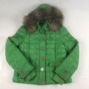 Womens Juicy Couture Green Essex Ruff Down Puffer Jacket Size L